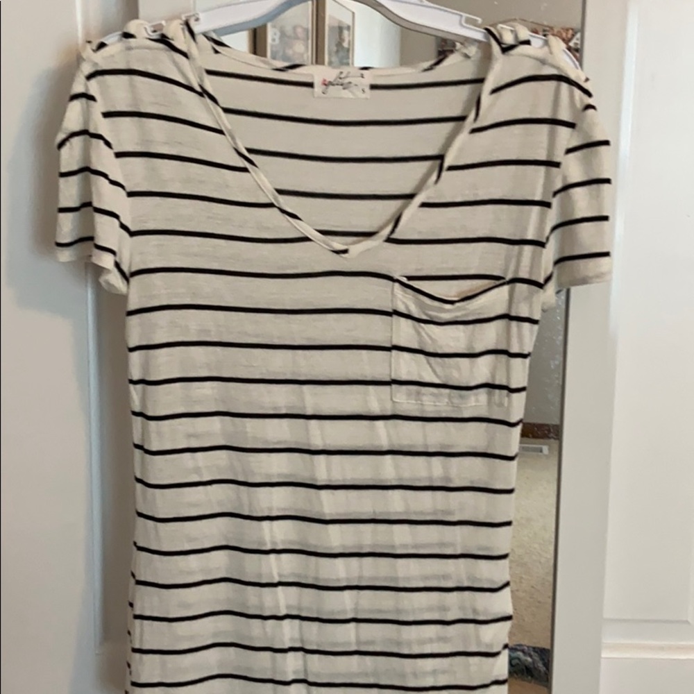 Striped White and Black Short Sleeve Shirt